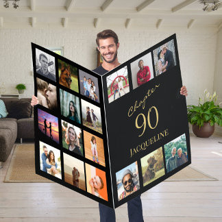 90th Birthday Gold Script Black Giant 18 Photo Car Card