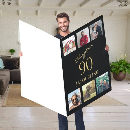 90th Birthday Gold Script Black Giant Photo Card
