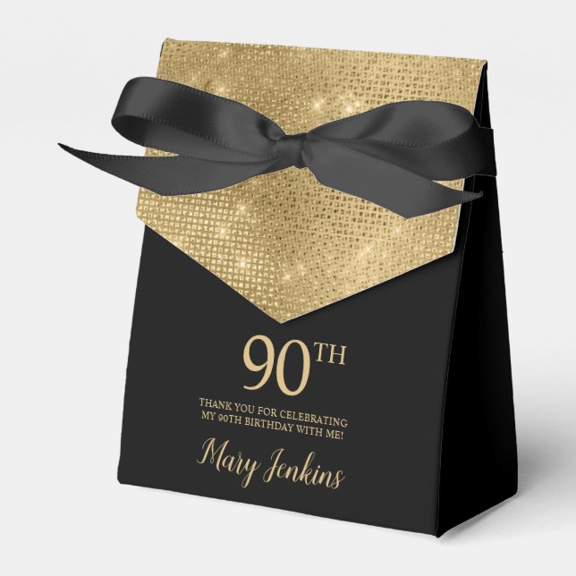 90th Birthday Gold Thank You Favor Box (Front Side)