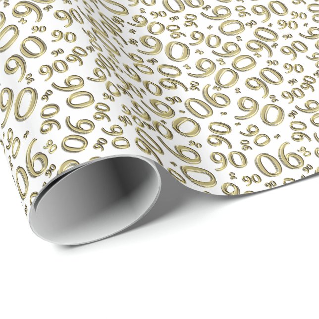90th Birthday Gold & White Random Number Pattern Wrapping Paper (Roll Corner)