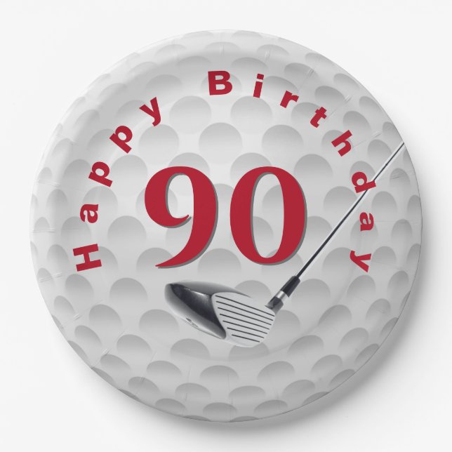 90th Birthday Golf Ball Design Paper Plate (Front)