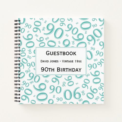 90th Birthday Guest Book Number Pattern Teal