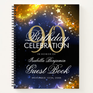 90th Birthday Guestbook Party Sparkles Gold Notebook