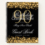 90th Birthday Guestbook Party Sparkles Gold Notebook at Zazzle
