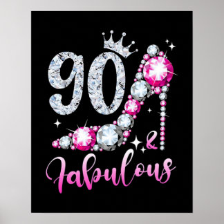 90th Birthday High Heel Shoes Crown Diamond Poster