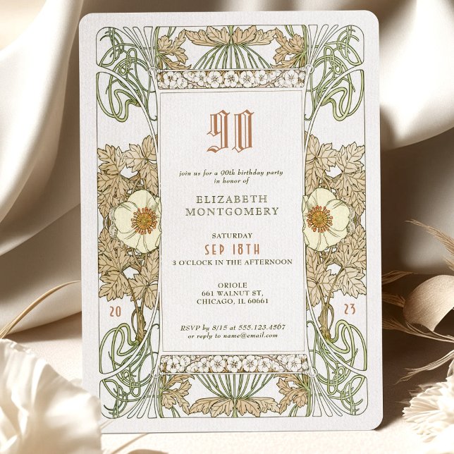 90th Birthday Invitation Art Nouveau by Mucha (Creator Uploaded)