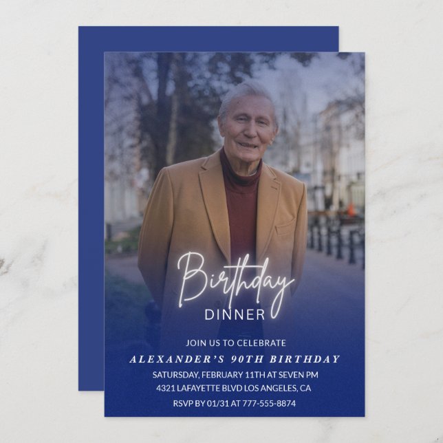 90th birthday invitation Birthday Dinner Photo Men (Front/Back)