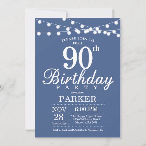 90th Birthday Invitation Blue
