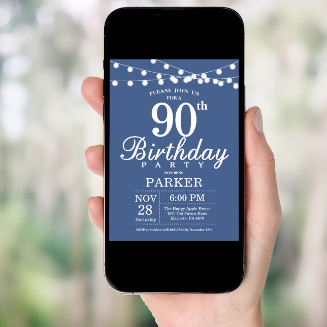 90th Birthday Invitation Blue (Front Digital)
