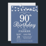 90th Birthday Invitation Blue<br><div class="desc">90th Birthday Invitation with String Lights. Blue Background. Men or Women Birthday.  13th 15th 16th 18th 20th 21st 30th 40th 50th 60th 70th 80th 90th 100th,  Any age. For further customization,  please click the "Customize it" button and use our design tool to modify this template.</div>