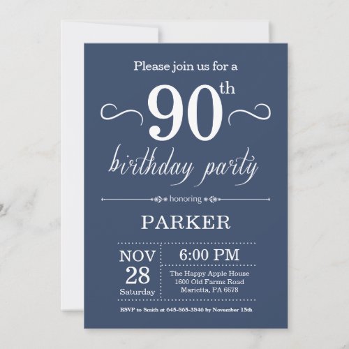 90th Birthday Invitation Blue