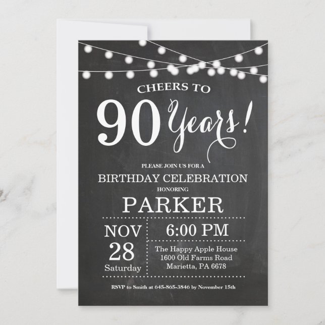 90th Birthday Invitation Chalkboard (Front)