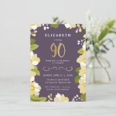 90th Birthday Invitation, Customize Floral w/ Gold Invitation (Standing Front)