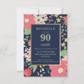 90th Birthday Invitation - Gold, Elegant Floral (Front)