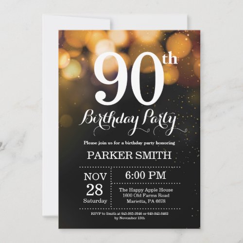 90th Birthday Invitation Gold Glitter