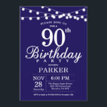 90th Birthday Invitation Navy Blue<br><div class="desc">90th Birthday Invitation with String Lights. Navy Blue Background. 13th 15th 16th 18th 20th 21st 30th 40th 50th 60th 70th 80th 90th 100th,  Any age. For further customization,  please click the "Customize it" button and use our design tool to modify this template.</div>