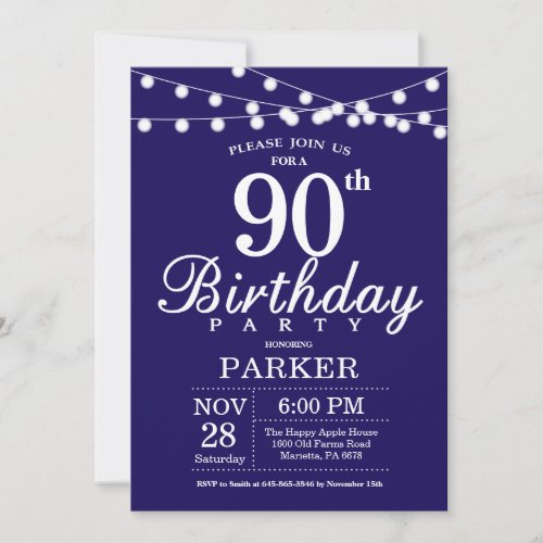 90th Birthday Invitation Navy Blue