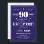 90th Birthday Invitation Navy Blue and White<br><div class="desc">90th Birthday Invitation Navy Blue and White Typography. Navy Blue and White Background. Adult Birthday. Male Men or Women Birthday. Kids Boy or Girl Lady Teen Teenage Bday Invite. 13th 15th 16th 18th 20th 21st 30th 40th 50th 60th 70th 80th 90th 100th. Any Age. For further customization, please click the...</div>