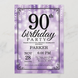 90th Birthday Invitation Purple Glitter