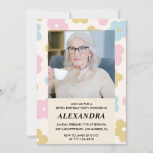 90th birthday invitation Retro Groovy Floral Cute