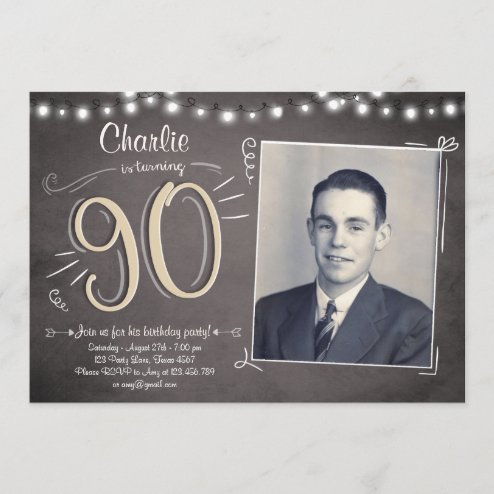 Vintage 90th Birthday Photo Invitation
