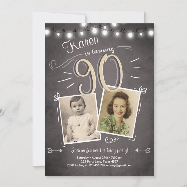90th Birthday Invitation Vintage Ninety Birthday (Front)