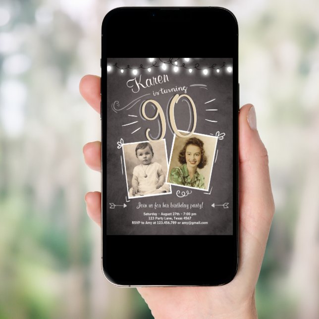 90th Birthday Invitation Vintage Ninety Birthday (Front Digital)
