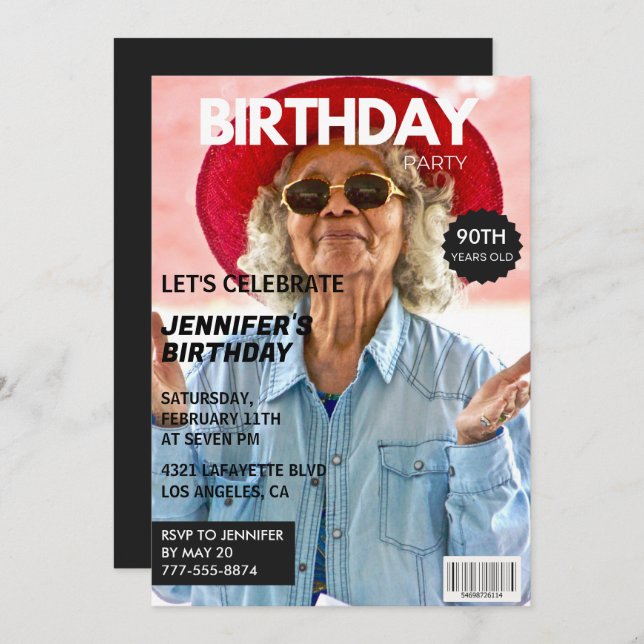 90th birthday invitations for her Magazine Cover (Front/Back)