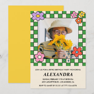 90th birthday invitations Retro Groovy Flowers