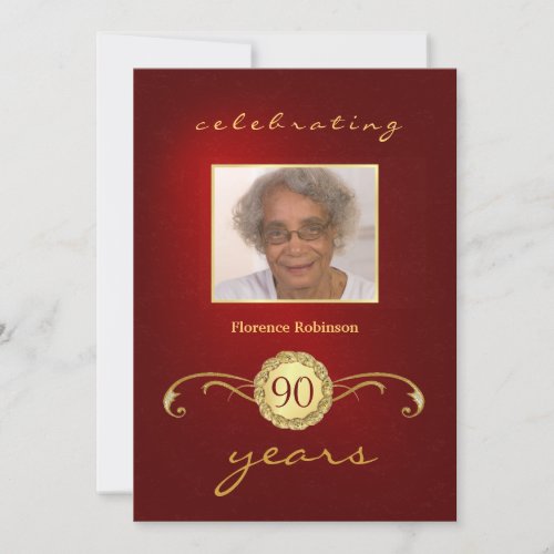 90th Birthday Invitations - Royal Red Monogram