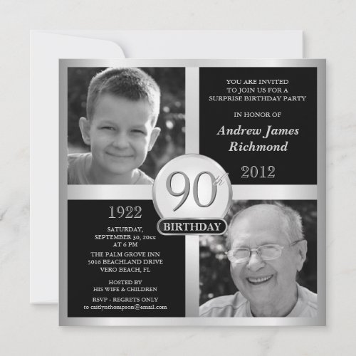 90th Birthday Invitations Then  Now 2 Photos
