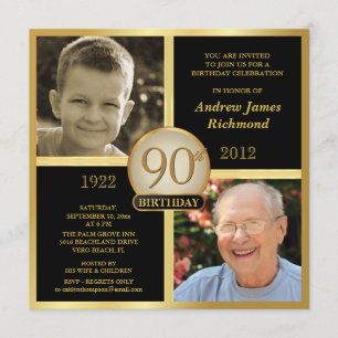 90th Birthday Invitations Then & Now 2 Photos