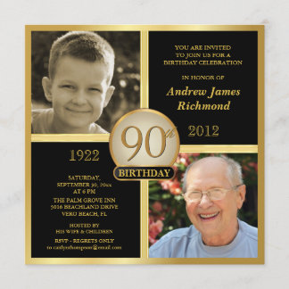 90th Birthday Invitations Then & Now 2 Photos