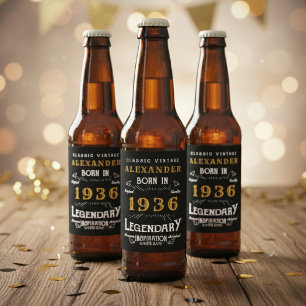 90th Birthday Legend Born 1936 Vintage Black Beer Bottle Label