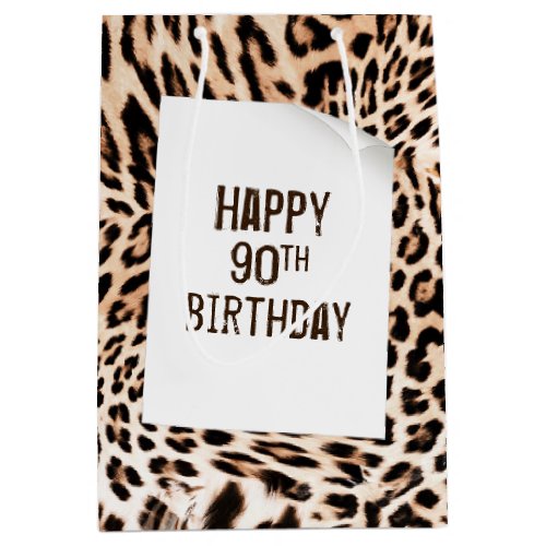 90th Birthday Leopard Fur Print  Medium Gift Bag