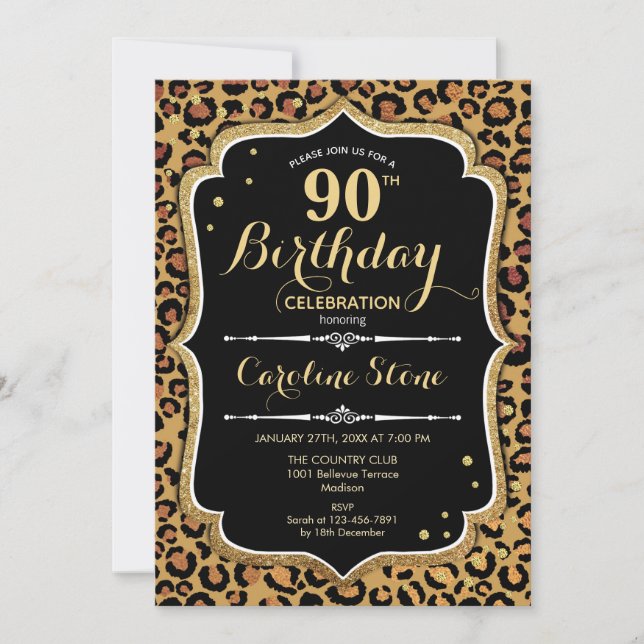 90th Birthday - Leopard Print Invitation (Front)