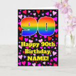 [ Thumbnail: 90th Birthday: Loving Hearts Pattern, Rainbow # 90 Card ]