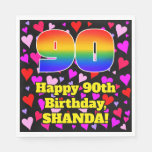 [ Thumbnail: 90th Birthday: Loving Hearts Pattern, Rainbow # 90 Napkins ]
