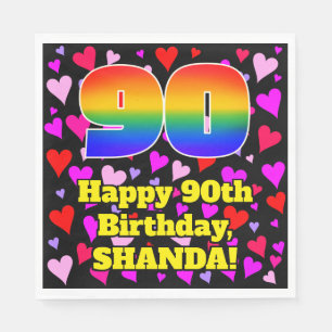 90th Birthday: Loving Hearts Pattern, Rainbow # 90 Napkins