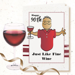 90th Birthday Male Cartoon Red Wine Ethnic Card