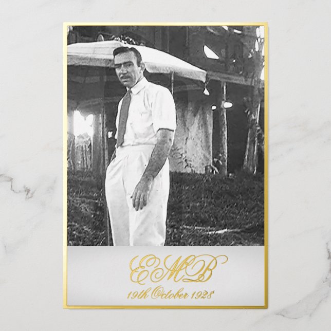 90th Birthday Male Stylish Monogram Photo Birthday Foil Invitation (Front)
