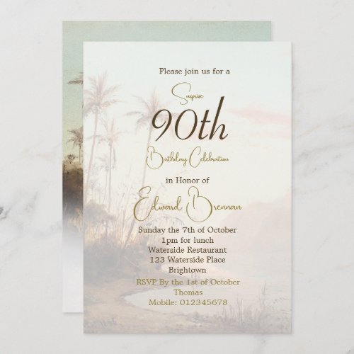 90th Birthday Male Tropical Vintage Palm Birthday  Invitation