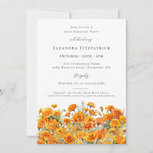 90th Birthday Marigold October Birth Month Flower Invitation