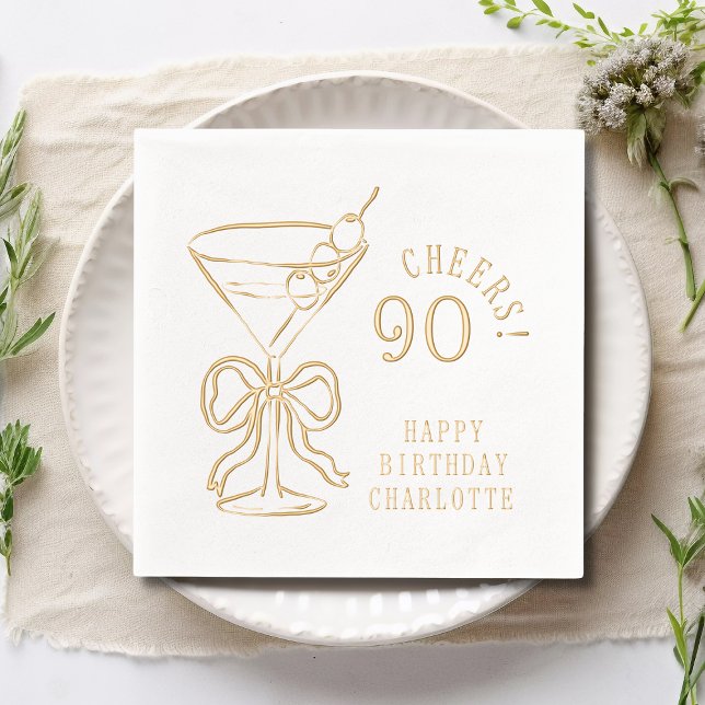 90th Birthday Martini Cheers Ninety Personalized Foil Napkins (Creator Uploaded)