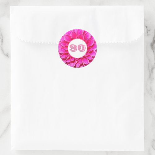 90th Birthday Milestone Pink Dahlia Floral Classic Round Sticker