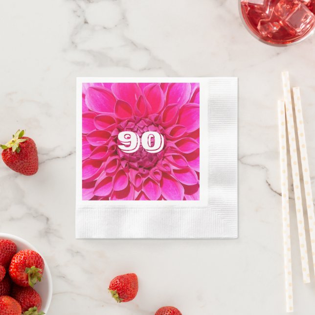 90th Birthday Milestone Pink Dahlia Floral Napkins (Insitu)