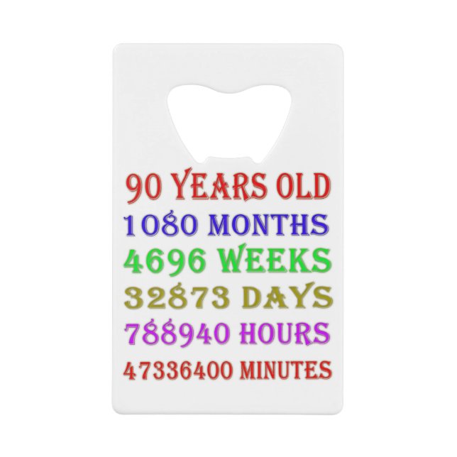 90th Birthday Milestones Credit Card Bottle Opener (Front)