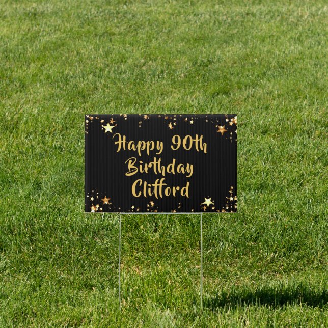 90th Birthday Modern Black and Gold Stars Sign (Insitu)