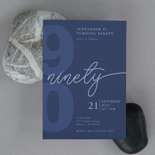 90th Birthday Modern Minimalist Navy Invitation
