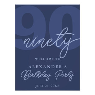 90th Birthday Modern Minimalist Navy Welcome Sign